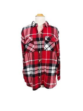 BeachLunchLounge Red Black Plaid Cotton‎ Shacket Size S NWT